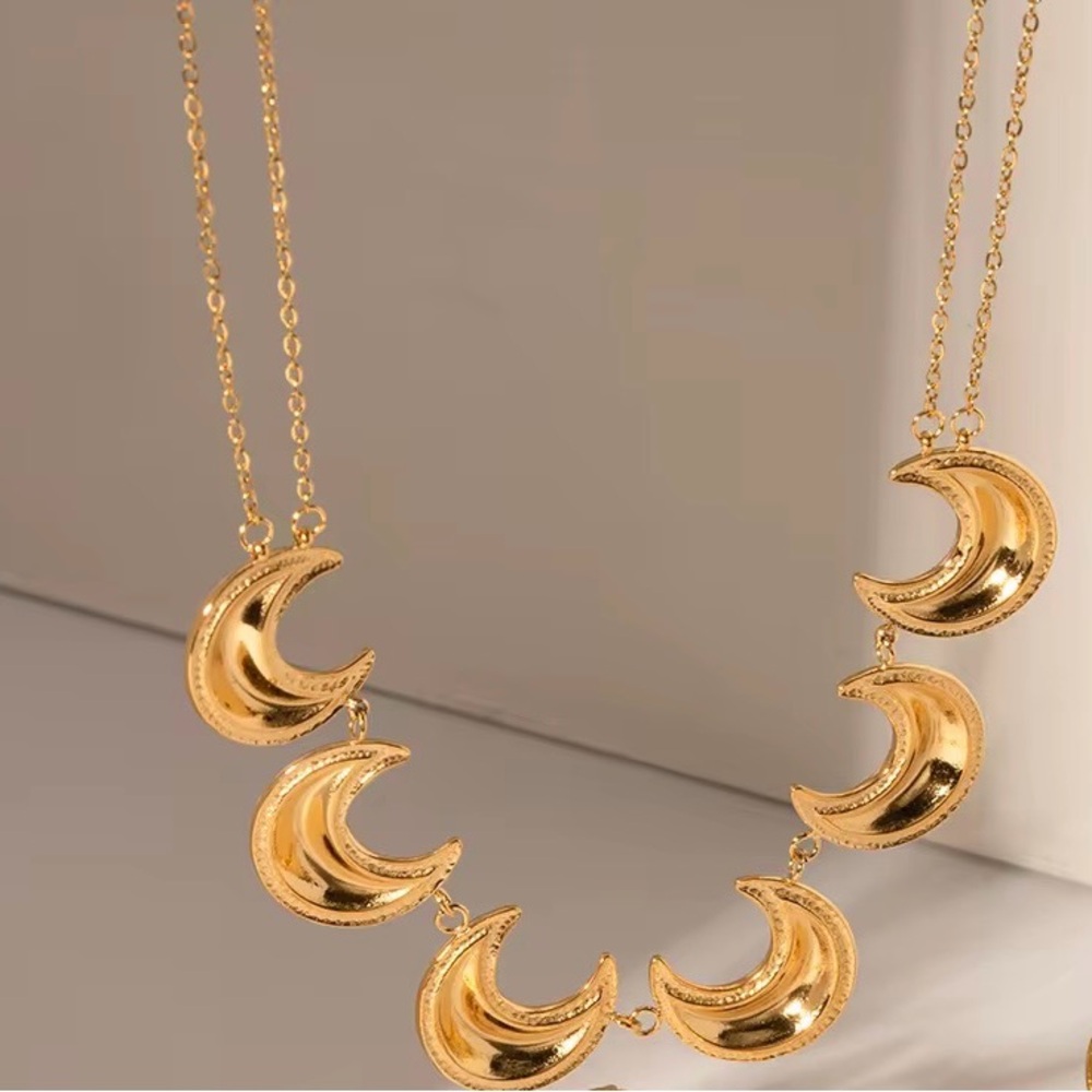 Celestial Crescent Moon 18K Gold Plated Stainless Steel Necklace